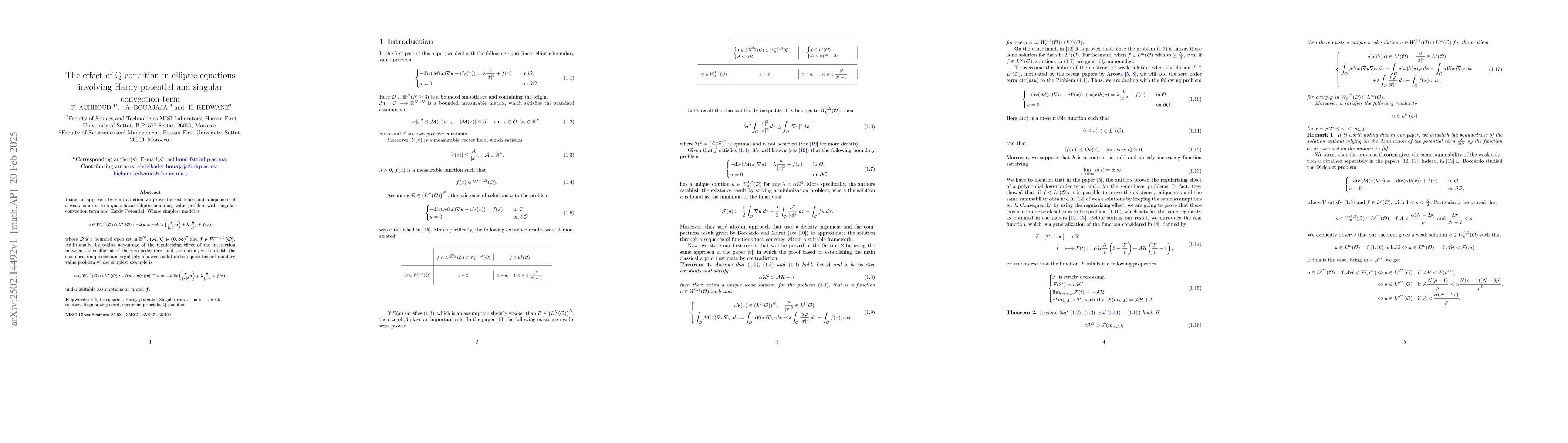 Thumbnail for The effect of Q-condition in elliptic equations involving Hardy
  potential and singular convection term