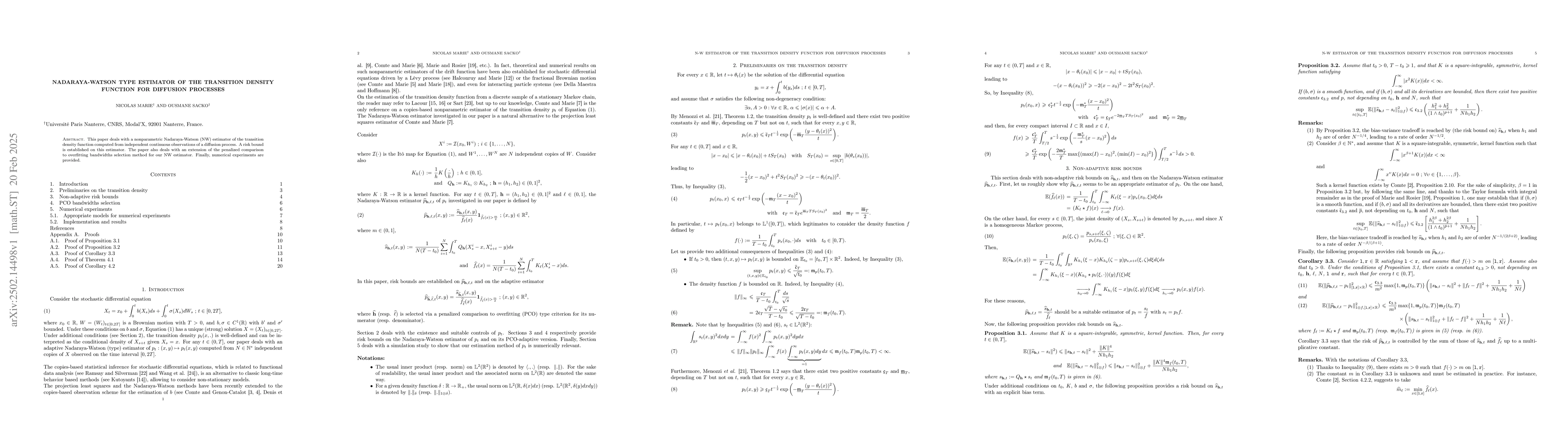 Thumbnail for Nadaraya-Watson Type Estimator of the Transition Density Function for
  Diffusion Processes