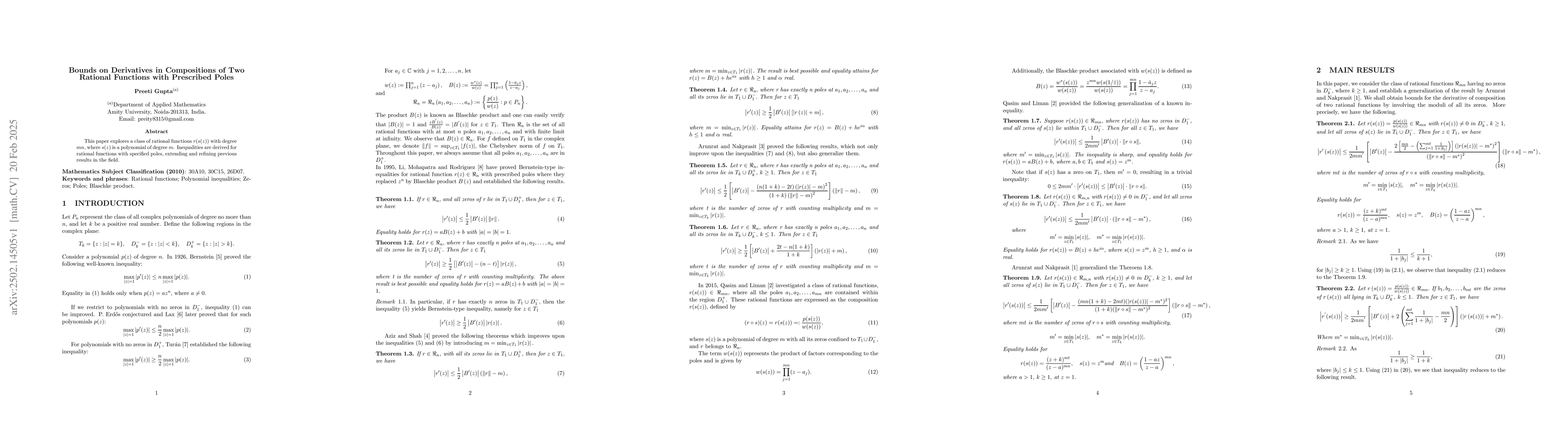Thumbnail for Bounds on Derivatives in Compositions of Two Rational Functions with
  Prescribed Poles