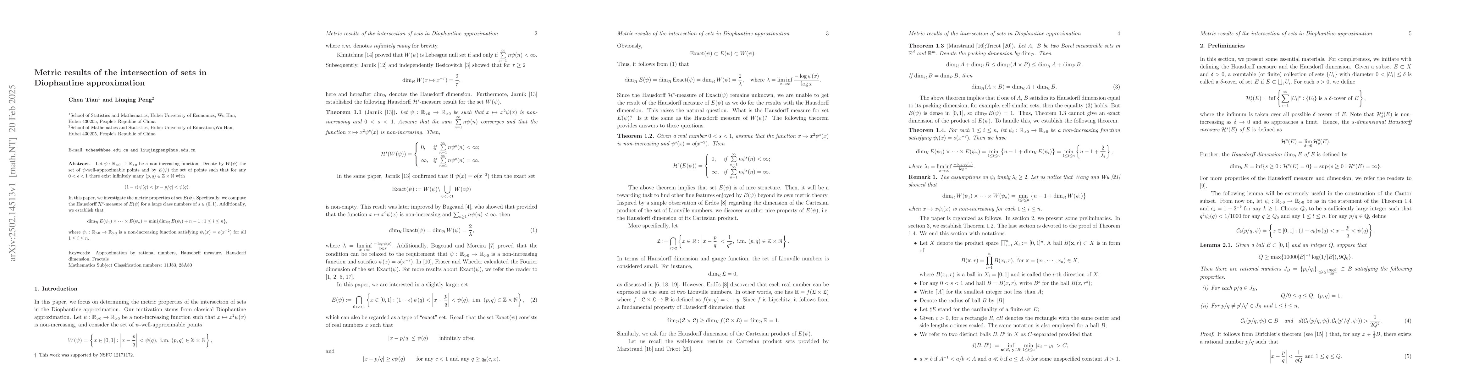 Thumbnail for Metric results of the intersection of sets in Diophantine approximation