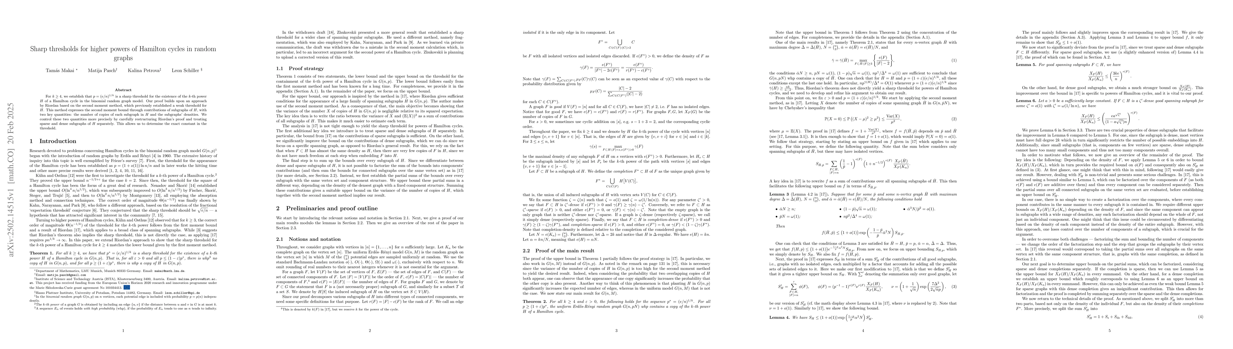 Thumbnail for Sharp thresholds for higher powers of Hamilton cycles in random graphs