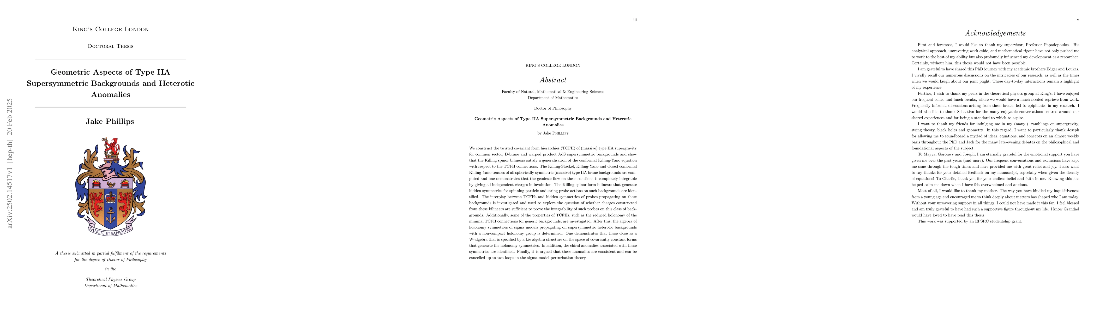 Thumbnail for Geometric Aspects of Type IIA Supersymmetric Backgrounds and Heterotic
  Anomalies