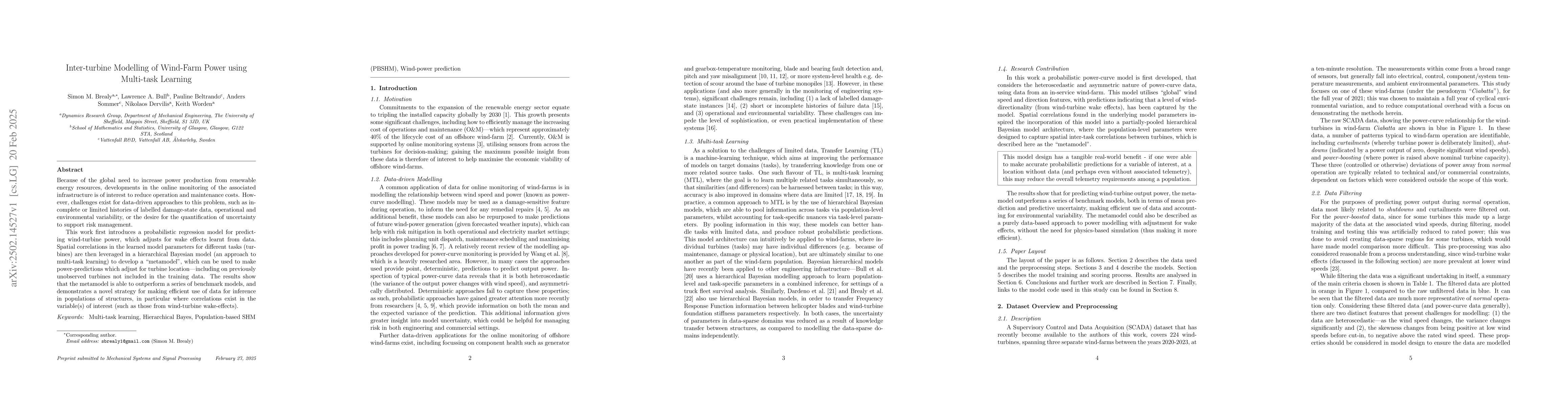 Thumbnail for Inter-turbine Modelling of Wind-Farm Power using Multi-task Learning