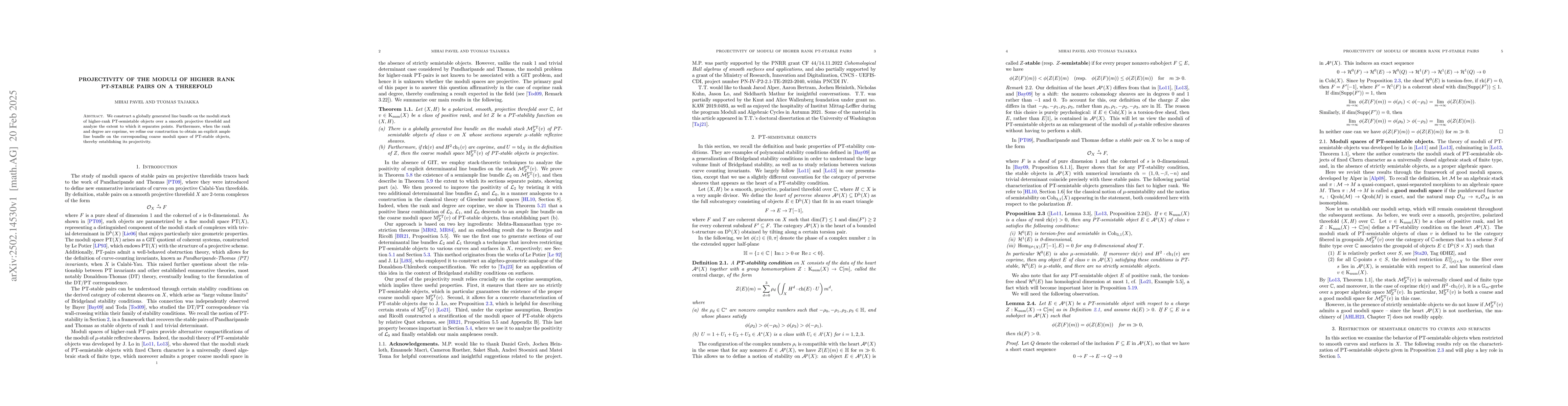 Thumbnail for Projectivity of the moduli of higher rank PT-stable pairs on a threefold