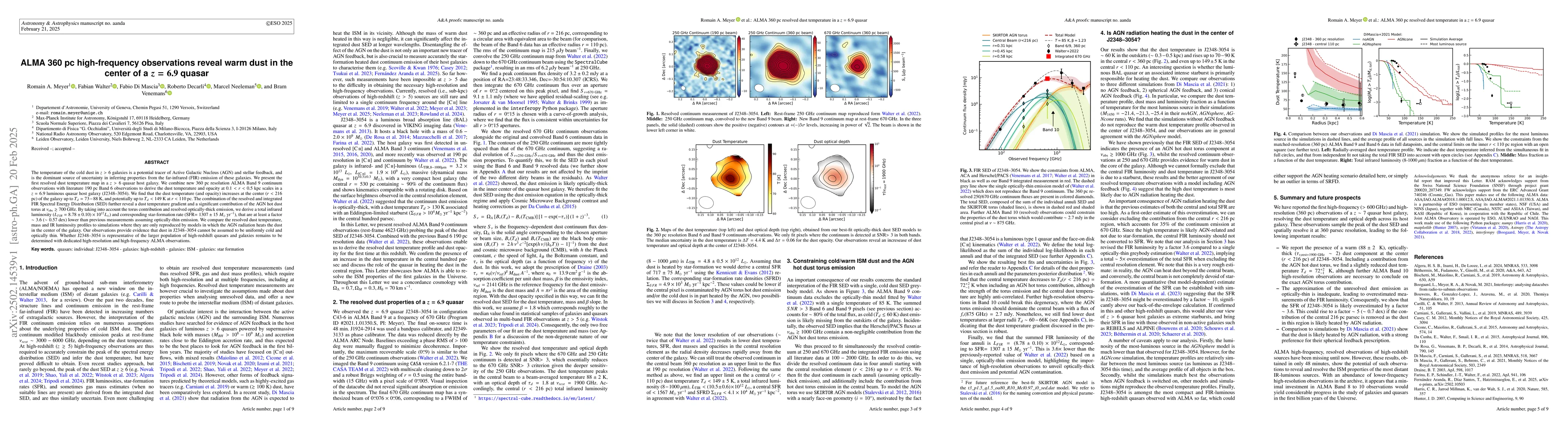 Thumbnail for ALMA 360 pc high-frequency observations reveal warm dust in the center
  of a $z=6.9$ quasar
