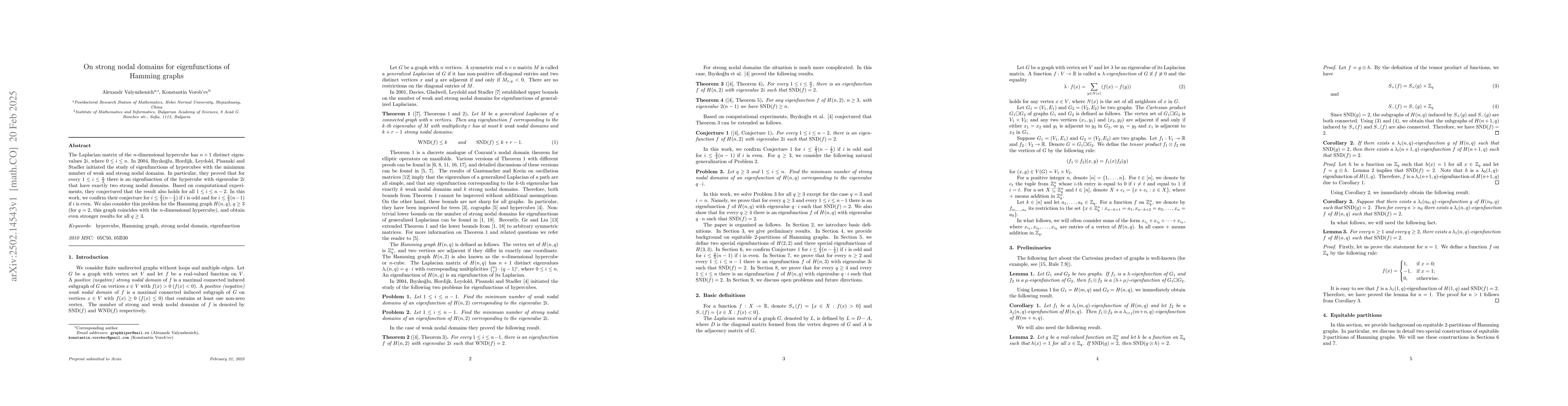 Thumbnail for On strong nodal domains for eigenfunctions of Hamming graphs