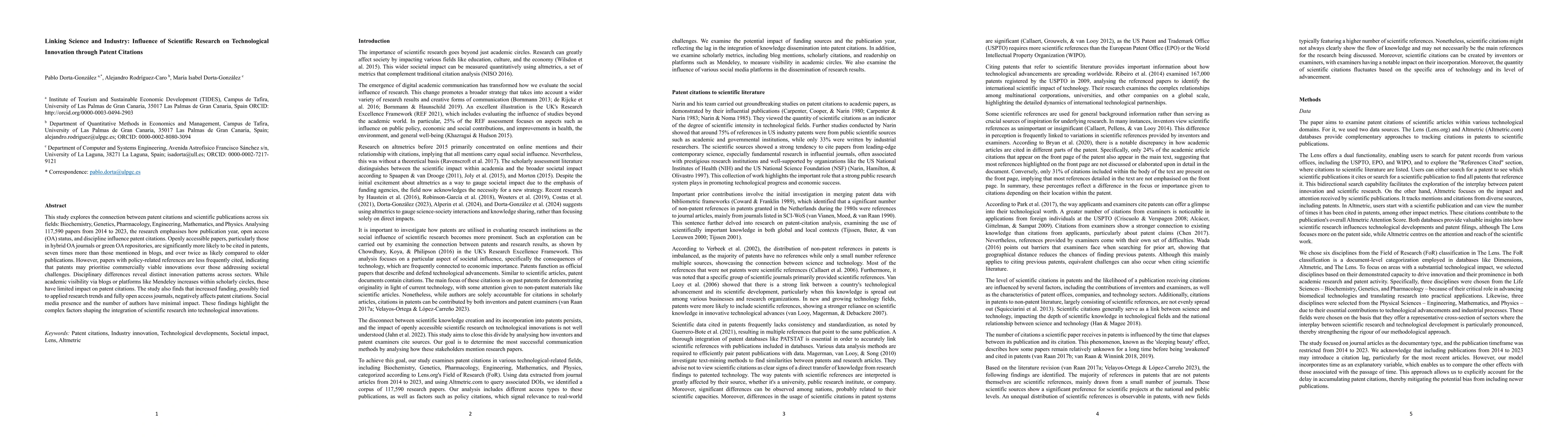 Thumbnail for Linking Science and Industry: Influence of Scientific Research on
  Technological Innovation through Patent Citations