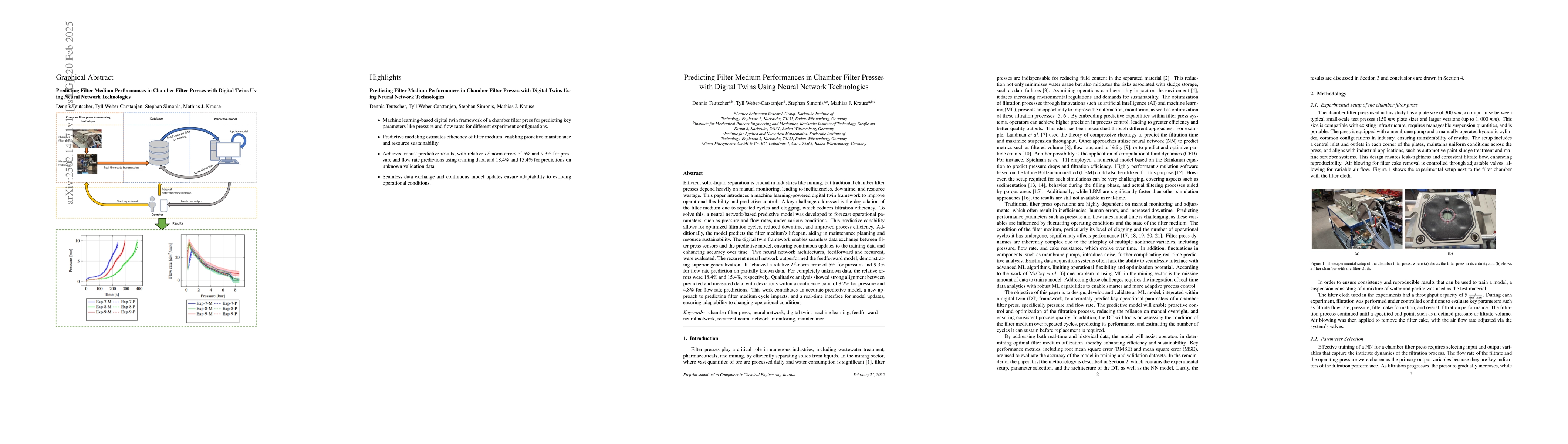 Thumbnail for Predicting Filter Medium Performances in Chamber Filter Presses with
  Digital Twins Using Neural Network Technologies