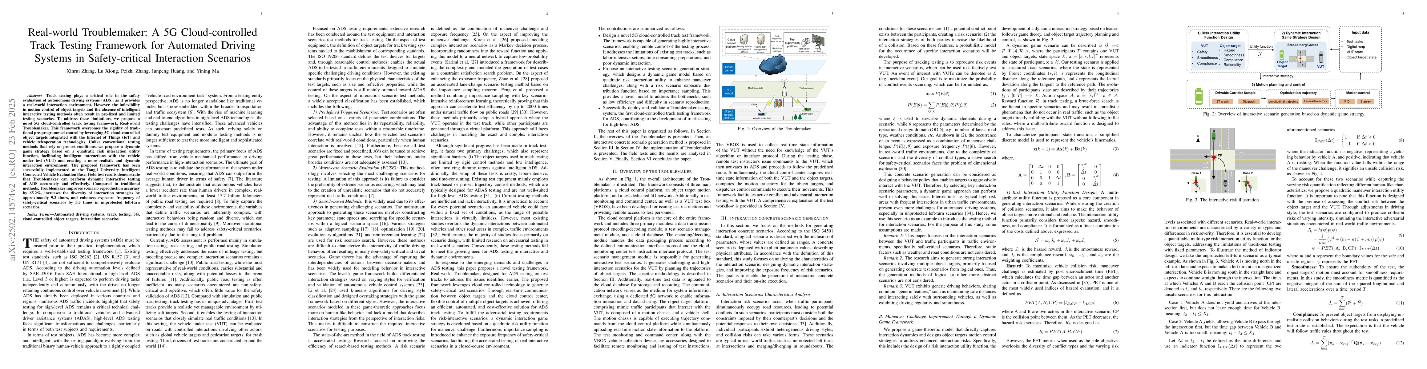 Thumbnail for Real-world Troublemaker: A 5G Cloud-controlled Track Testing Framework
  for Automated Driving Systems in Safety-critical Interaction Scenarios