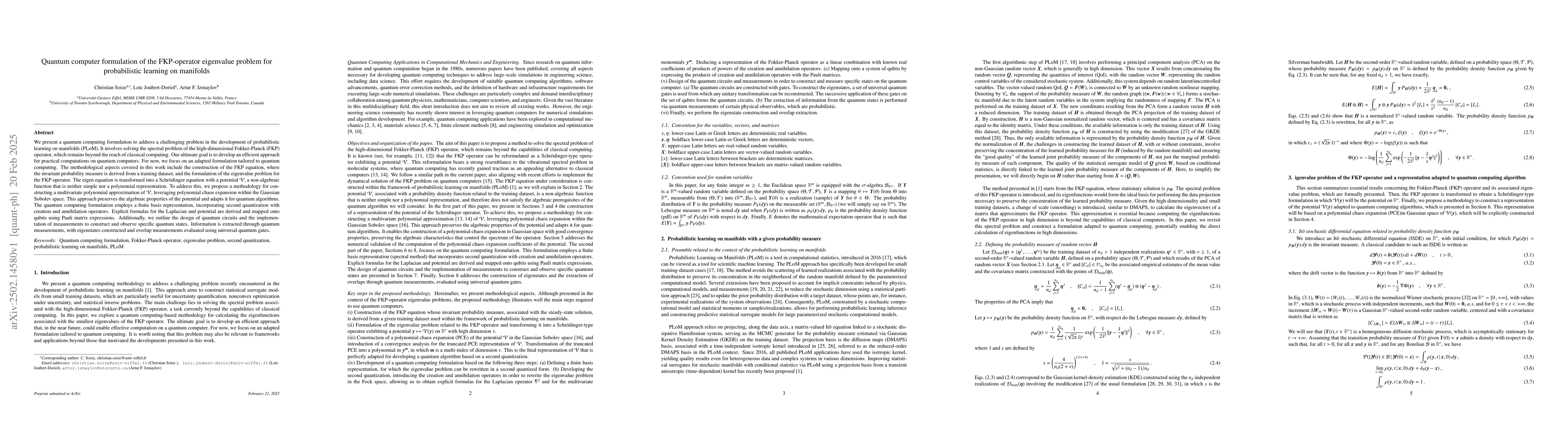 Thumbnail for Quantum computer formulation of the FKP-operator eigenvalue problem for
  probabilistic learning on manifolds