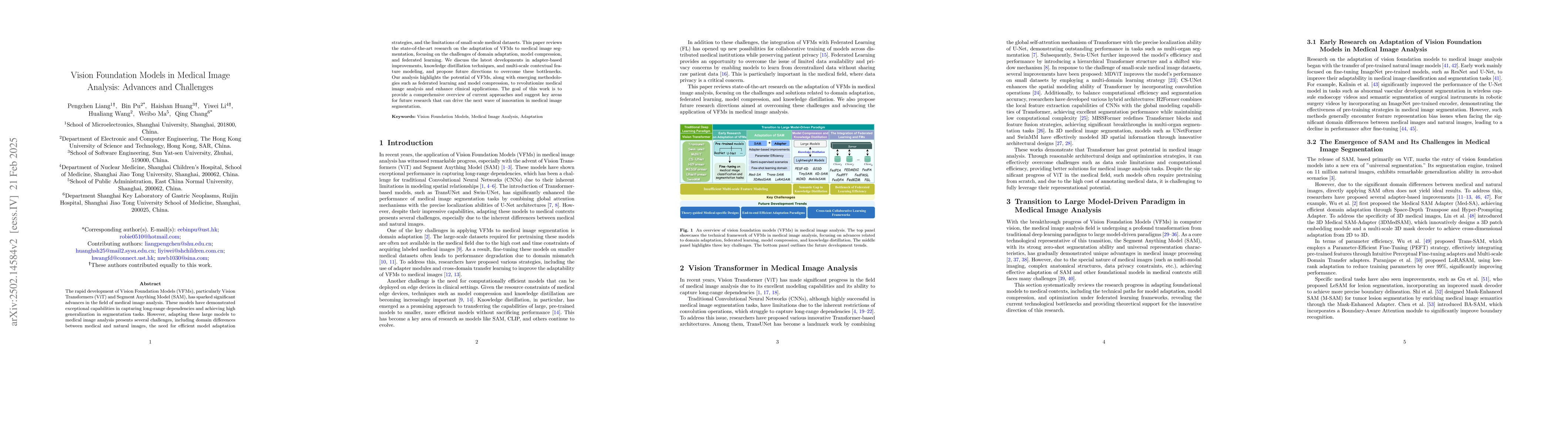 Thumbnail for Vision Foundation Models in Medical Image Analysis: Advances and
  Challenges