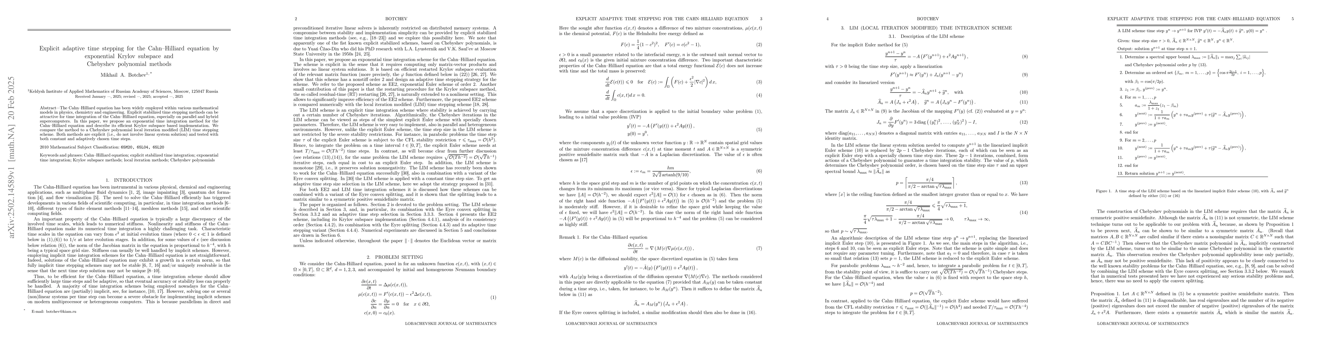 Thumbnail for Explicit adaptive time stepping for the Cahn-Hilliard equation by
  exponential Krylov subspace and Chebyshev polynomial methods