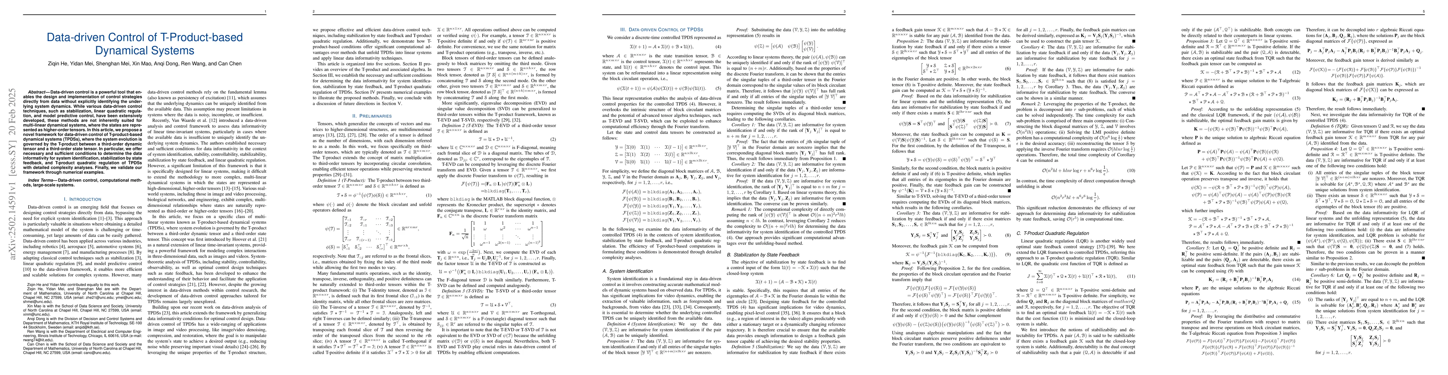 Thumbnail for Data-driven Control of T-Product-based Dynamical Systems