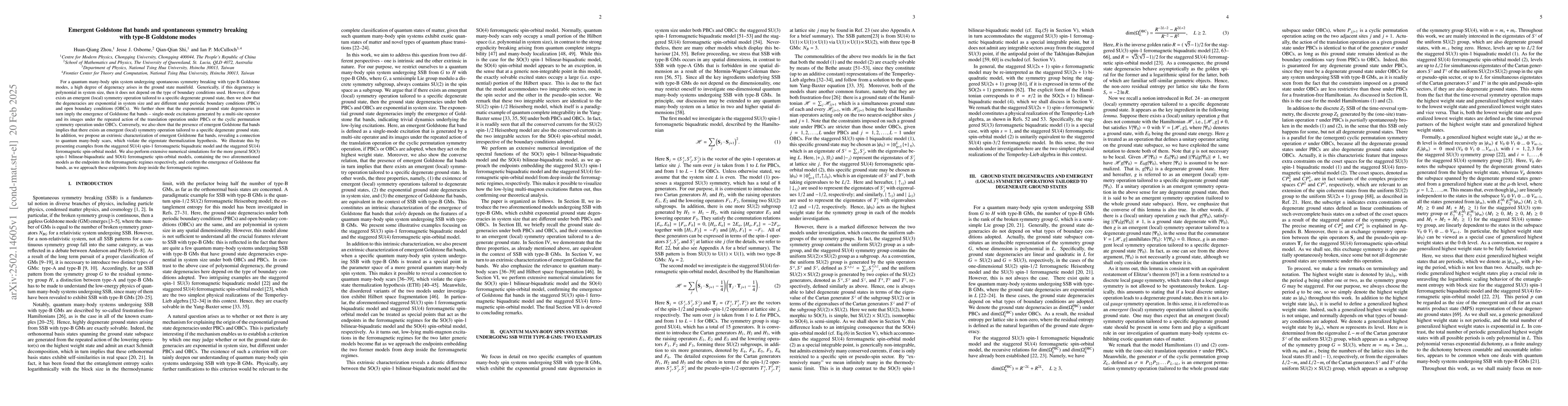 Thumbnail for Emergent Goldstone flat bands and spontaneous symmetry breaking with
  type-B Goldstone modes