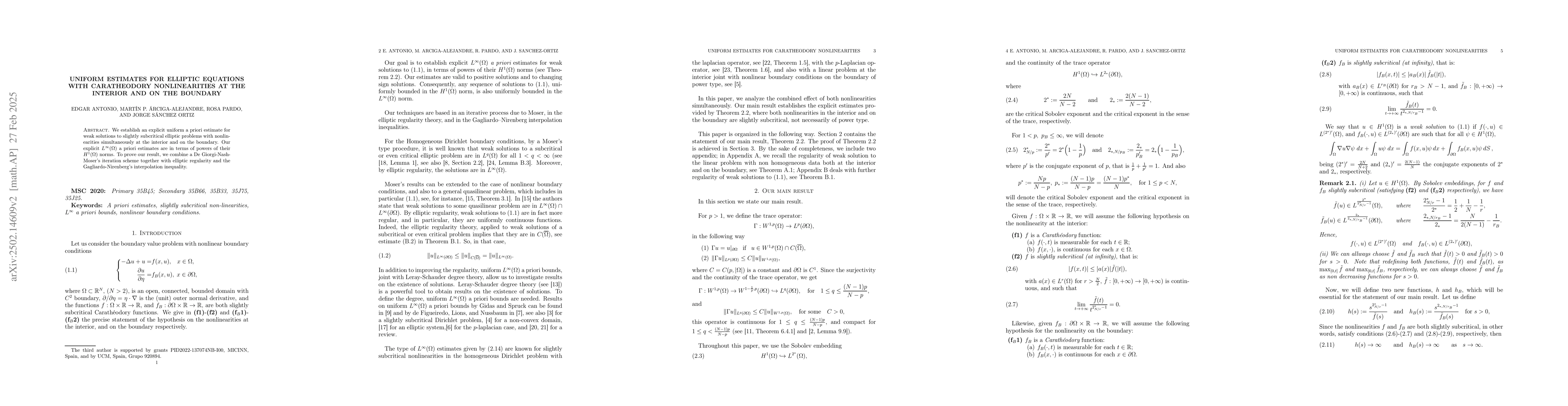 Thumbnail for Uniform estimates for elliptic equations with Carathéodory
  nonlinearities at the interior and on the boundary