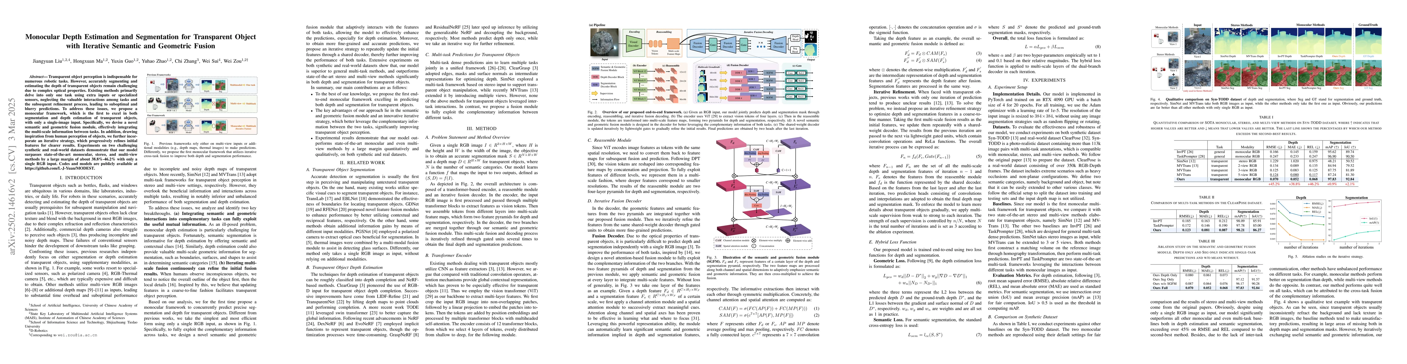 Thumbnail for Monocular Depth Estimation and Segmentation for Transparent Object with
  Iterative Semantic and Geometric Fusion