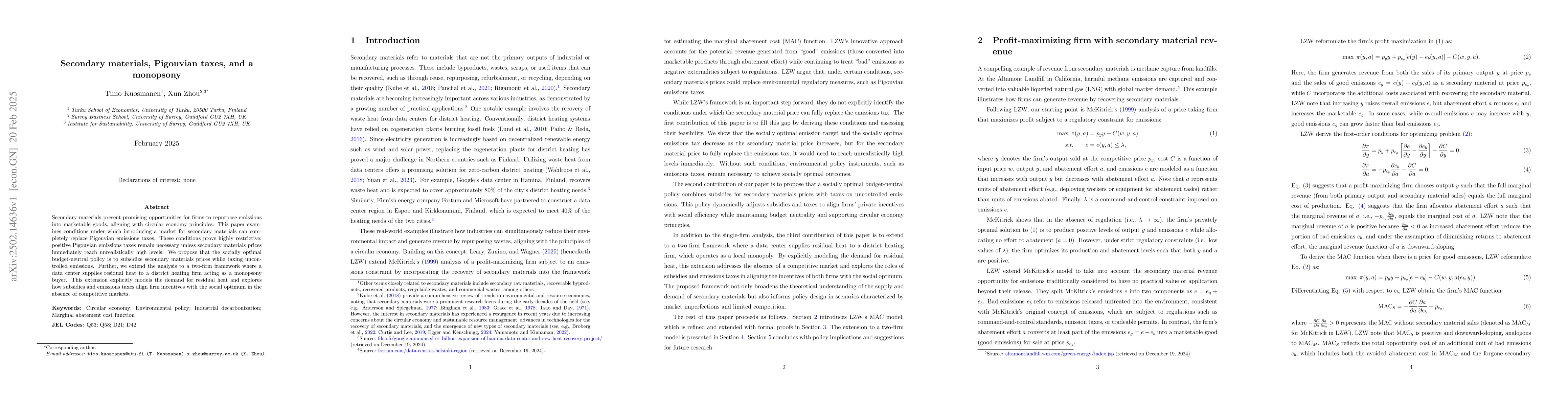 Thumbnail for Secondary materials, Pigouvian taxes, and a monopsony
