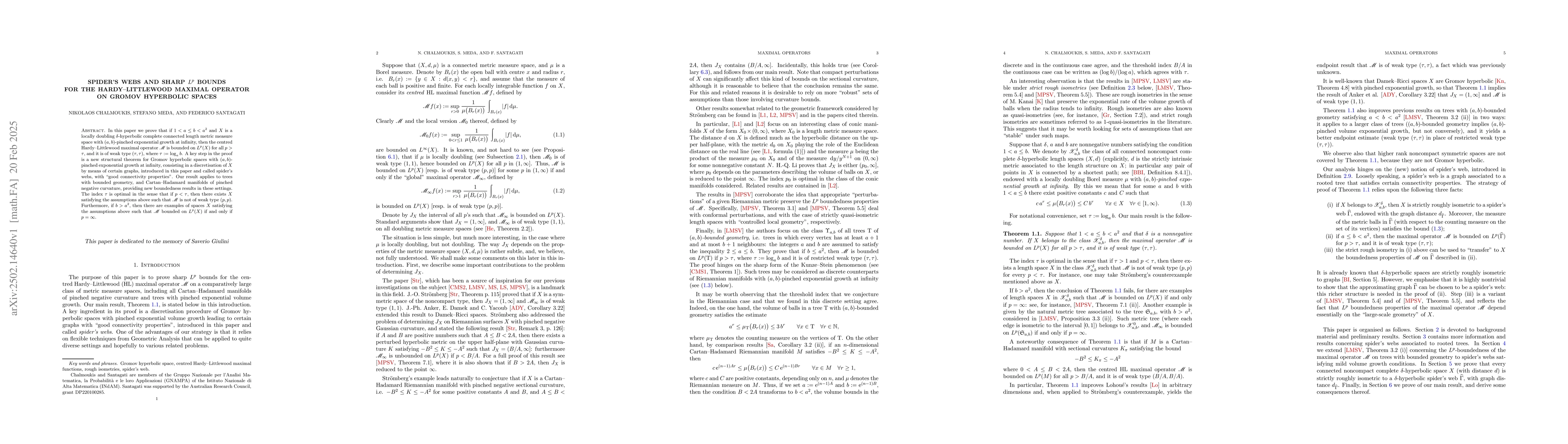 Thumbnail for Spider's webs and sharp $L^p$ bounds for the Hardy--Littlewood maximal
  operator on Gromov hyperbolic spaces