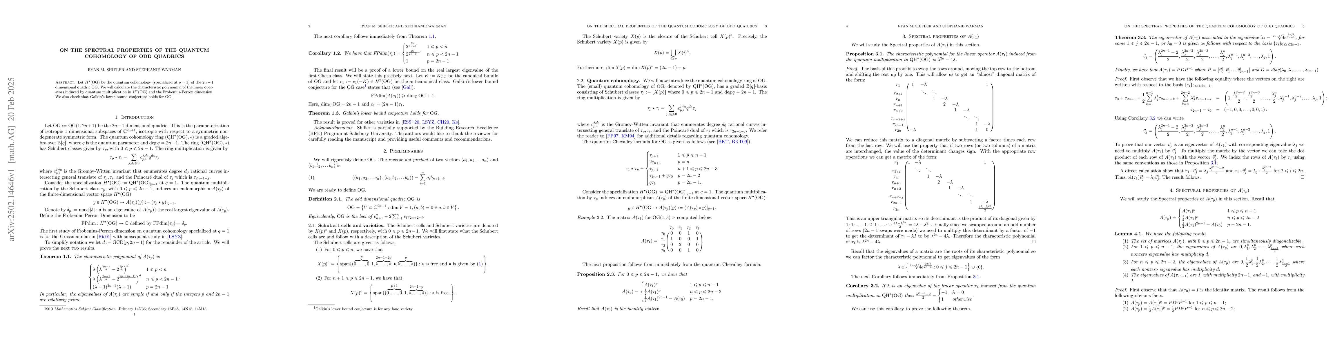 Thumbnail for On the spectral properties of the quantum cohomology of odd quadrics