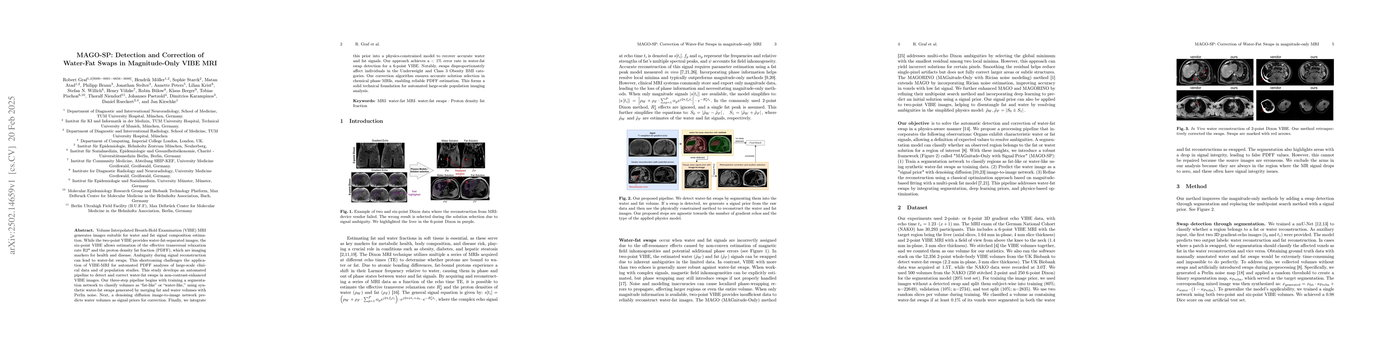Thumbnail for MAGO-SP: Detection and Correction of Water-Fat Swaps in Magnitude-Only
  VIBE MRI