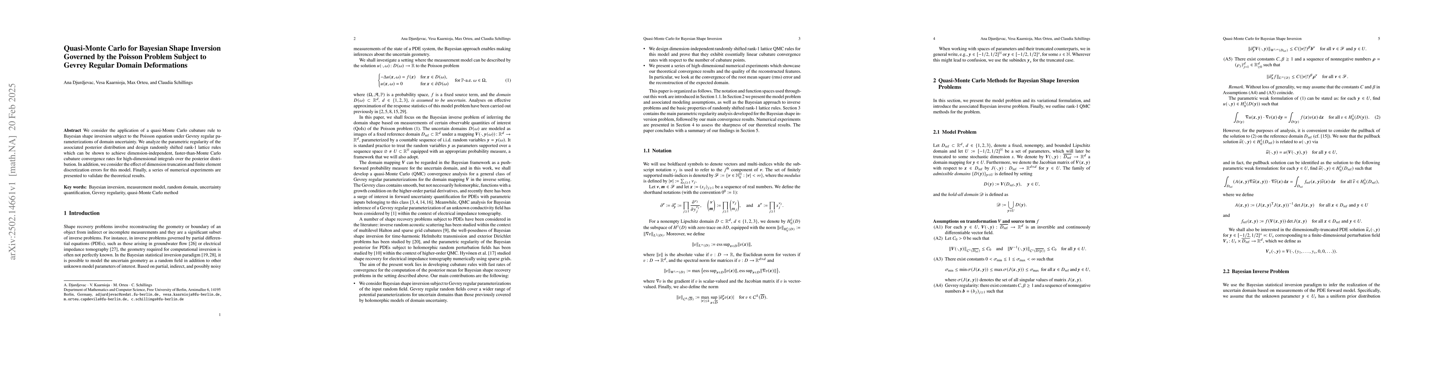 Thumbnail for Quasi-Monte Carlo for Bayesian shape inversion governed by the Poisson
  problem subject to Gevrey regular domain deformations