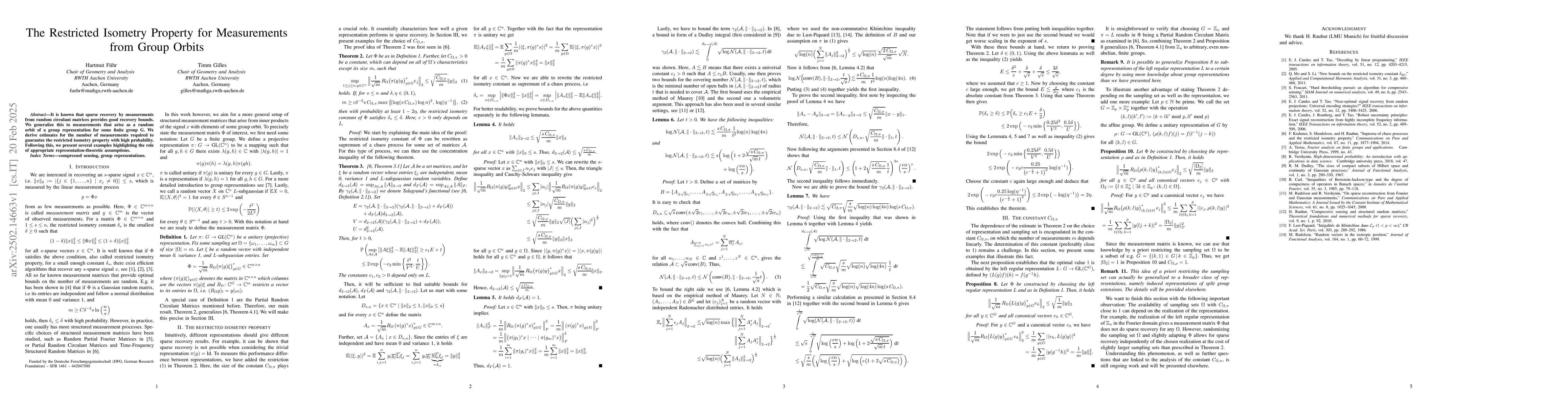 Thumbnail for The Restricted Isometry Property for Measurements from Group Orbits