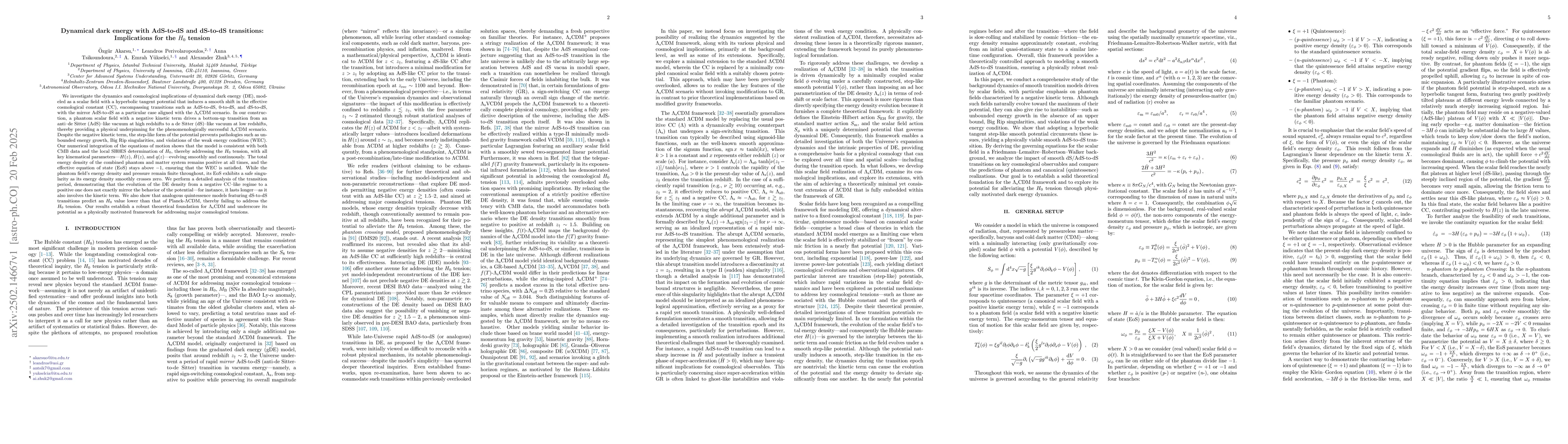 Thumbnail for Dynamical dark energy with AdS-to-dS and dS-to-dS transitions:
  Implications for the $H_0$ tension