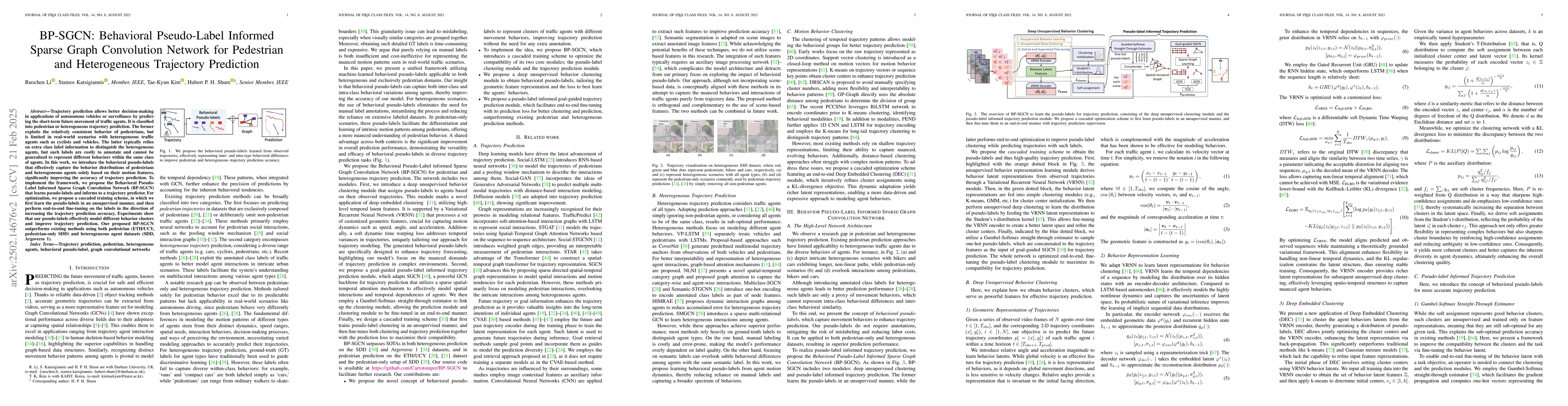 Thumbnail for BP-SGCN: Behavioral Pseudo-Label Informed Sparse Graph Convolution
  Network for Pedestrian and Heterogeneous Trajectory Prediction