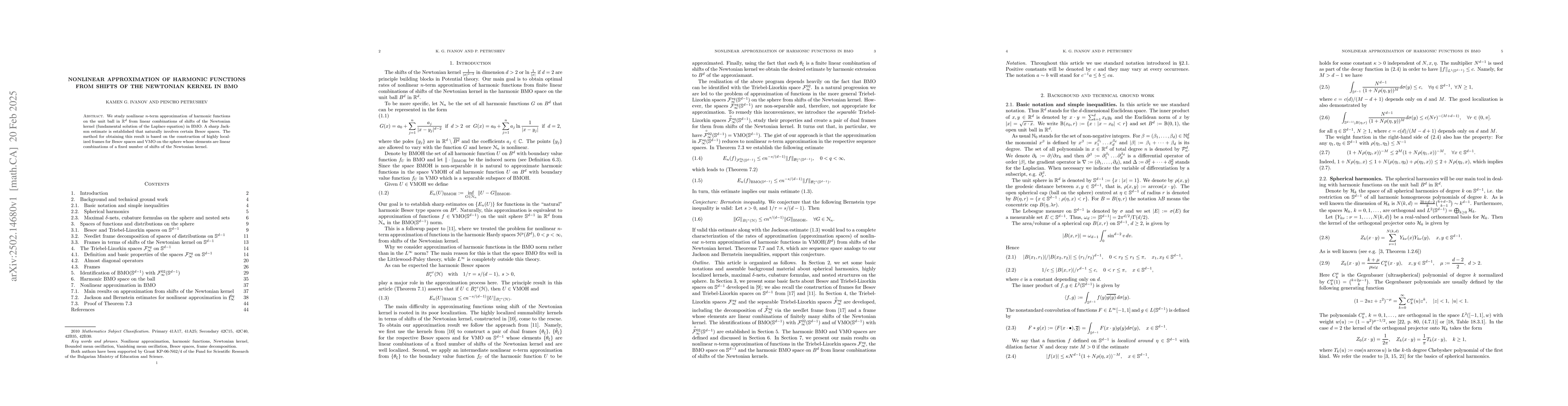 Thumbnail for Nonlinear approximation of harmonic functions from shifts of the
  Newtonian kernel in BMO