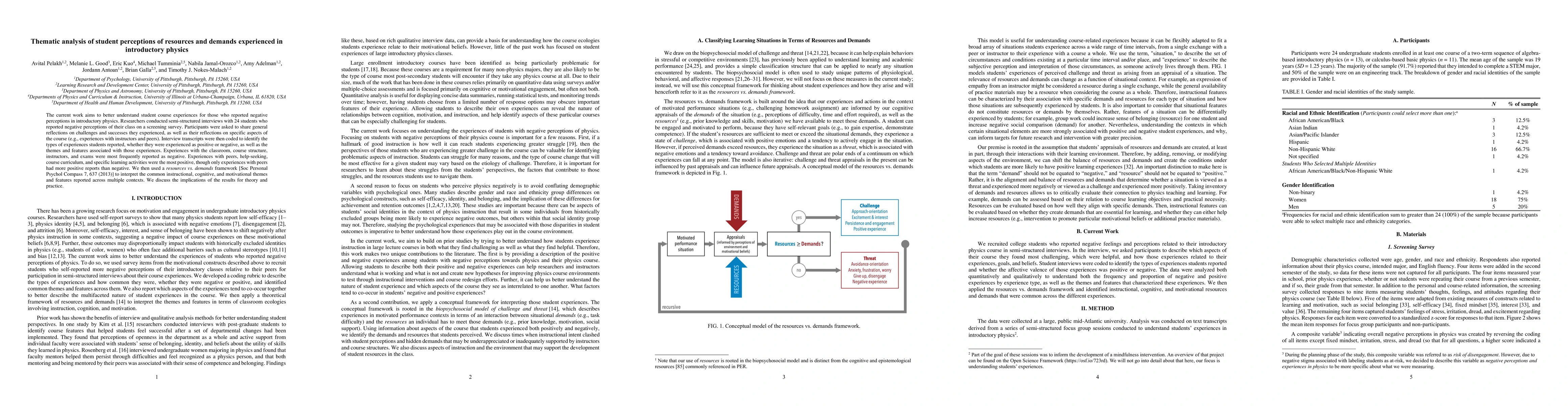 Thumbnail for Thematic analysis of student perceptions of resources and demands
  experienced in introductory physics