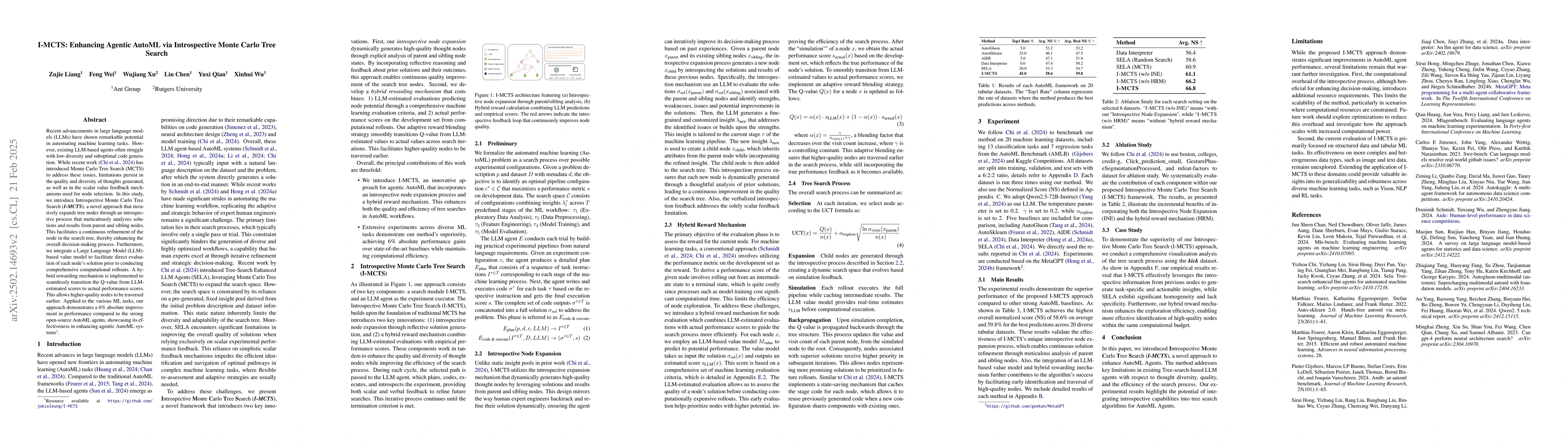 Thumbnail for I-MCTS: Enhancing Agentic AutoML via Introspective Monte Carlo Tree
  Search
