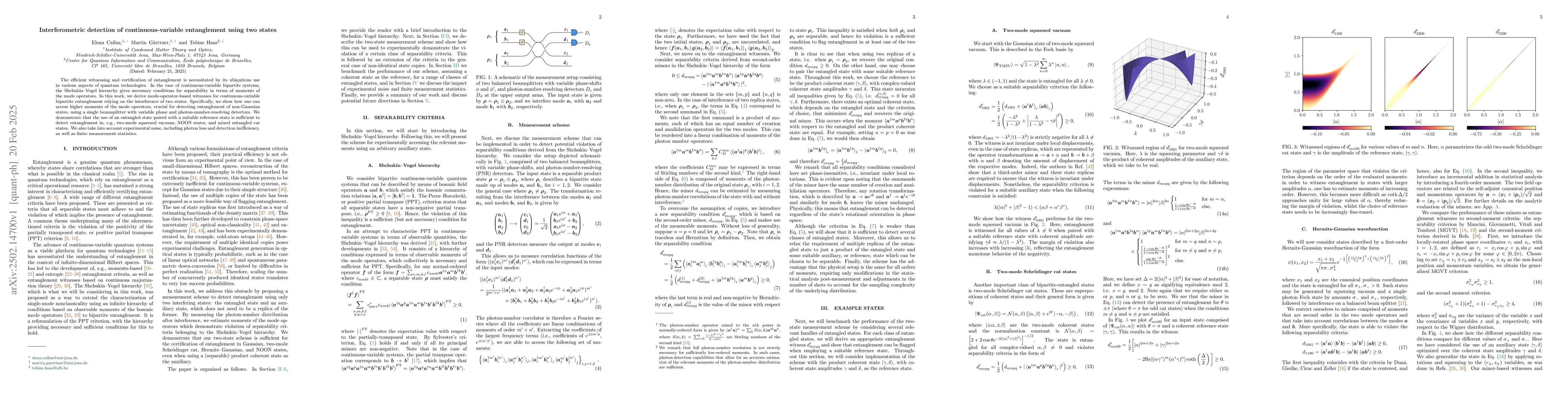 Thumbnail for Interferometric detection of continuous-variable entanglement using two
  states