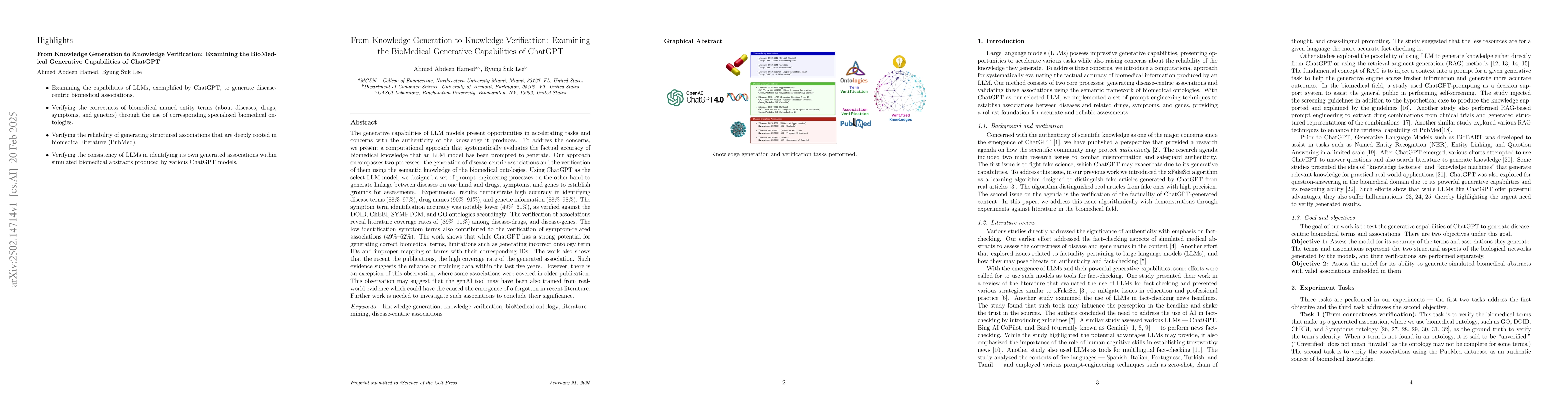 Thumbnail for From Knowledge Generation to Knowledge Verification: Examining the
  BioMedical Generative Capabilities of ChatGPT