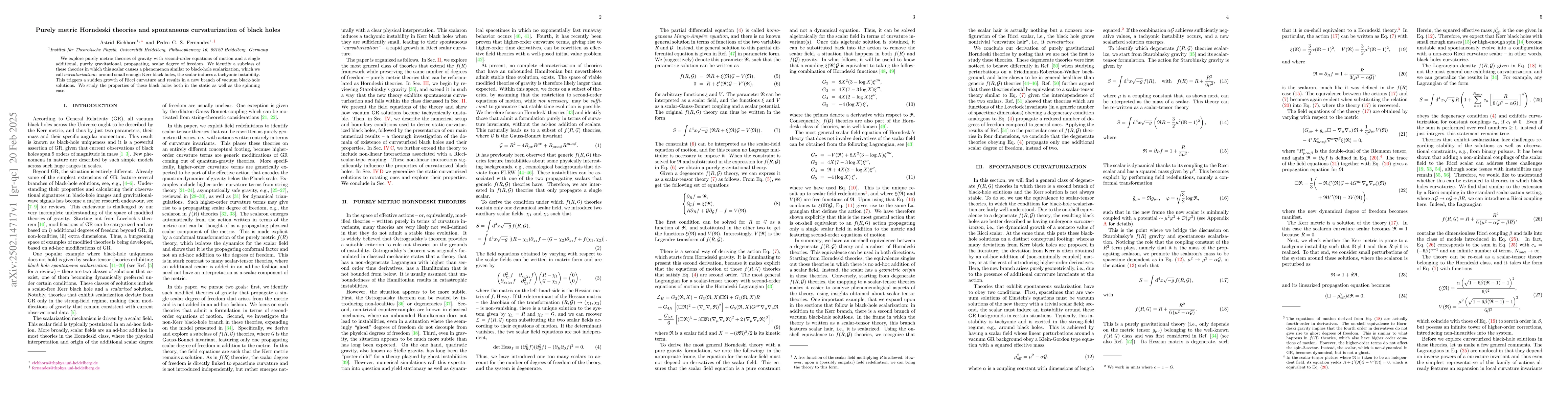 Thumbnail for Purely metric Horndeski theories and spontaneous curvaturization of
  black holes