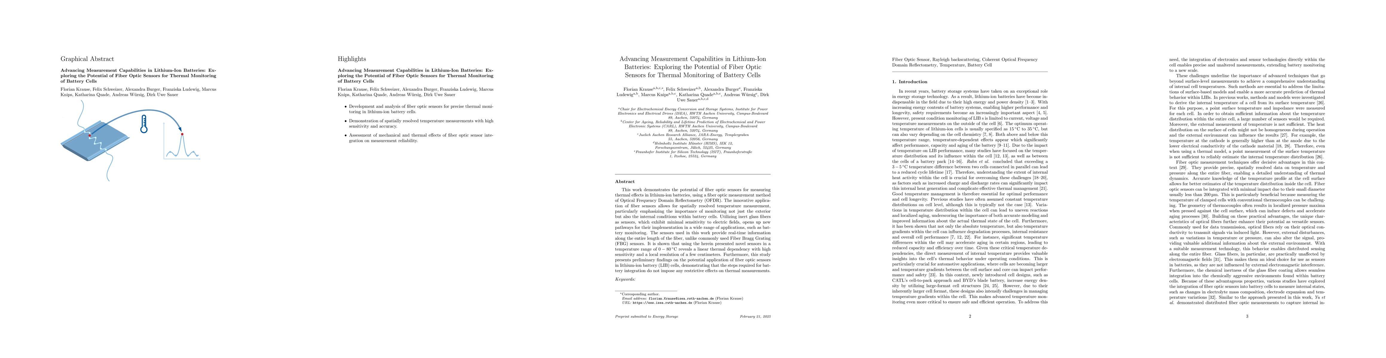 Thumbnail for Advancing Measurement Capabilities in Lithium-Ion Batteries: Exploring
  the Potential of Fiber Optic Sensors for Thermal Monitoring of Battery Cells