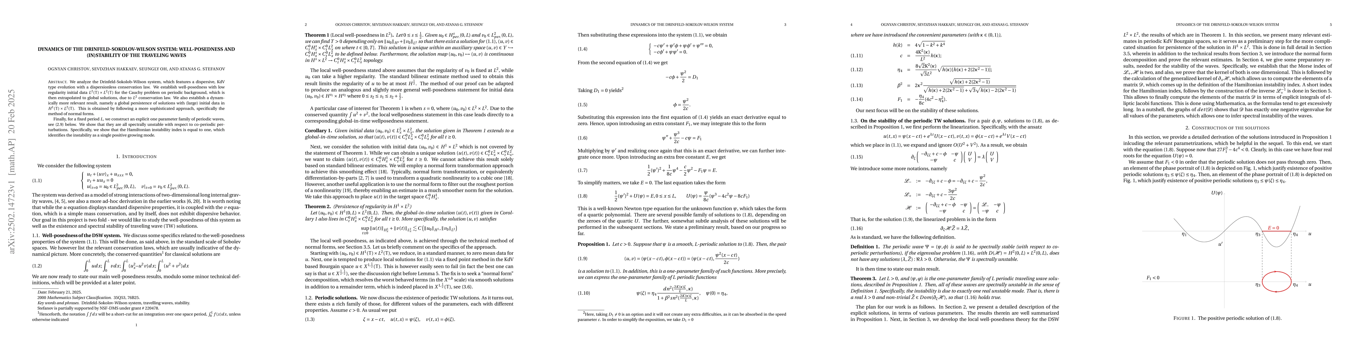 Thumbnail for Dynamics of the Drinfeld-Sokolov-Wilson system: well-posedness and
  (in)stability of the traveling waves
