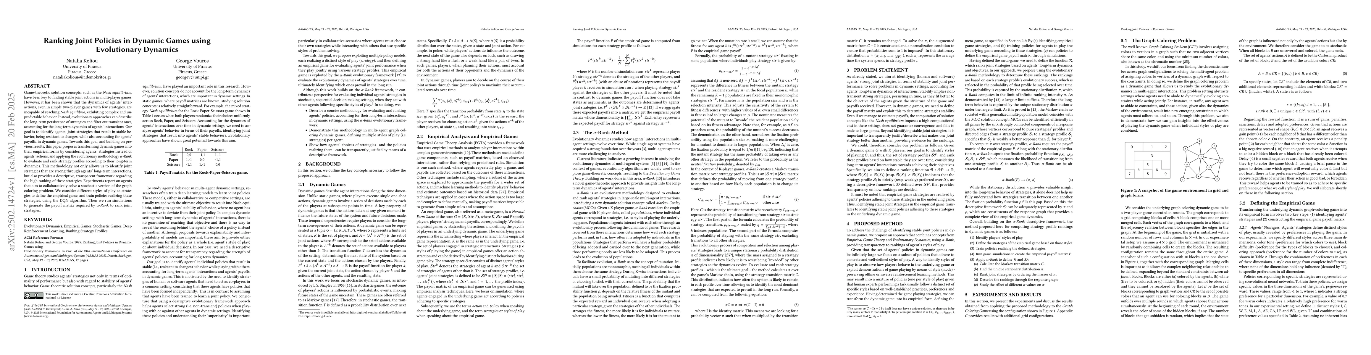 Thumbnail for Ranking Joint Policies in Dynamic Games using Evolutionary Dynamics