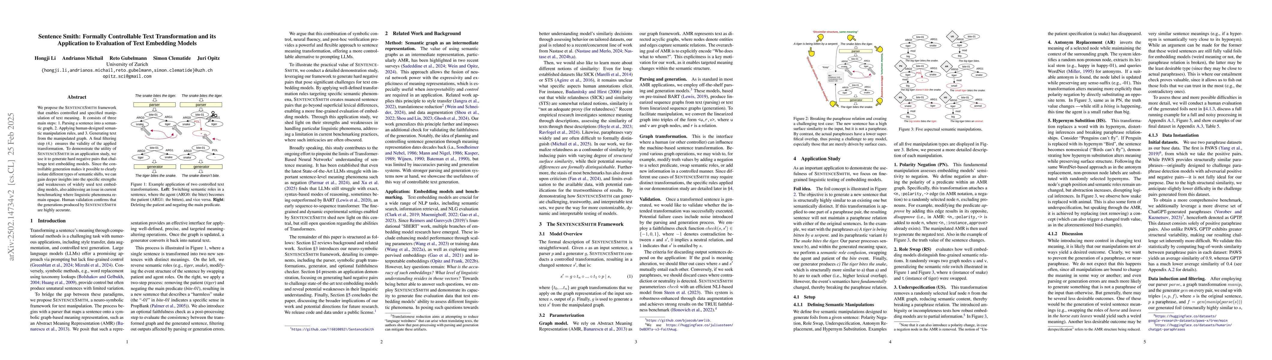Thumbnail for Sentence Smith: Formally Controllable Text Transformation and its
  Application to Evaluation of Text Embedding Models