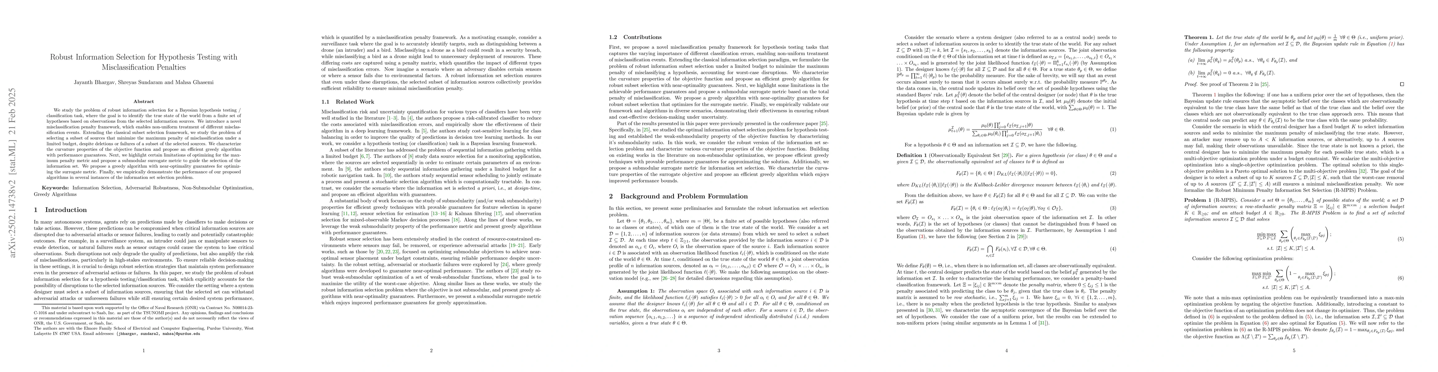 Thumbnail for Robust Information Selection for Hypothesis Testing with
  Misclassification Penalties