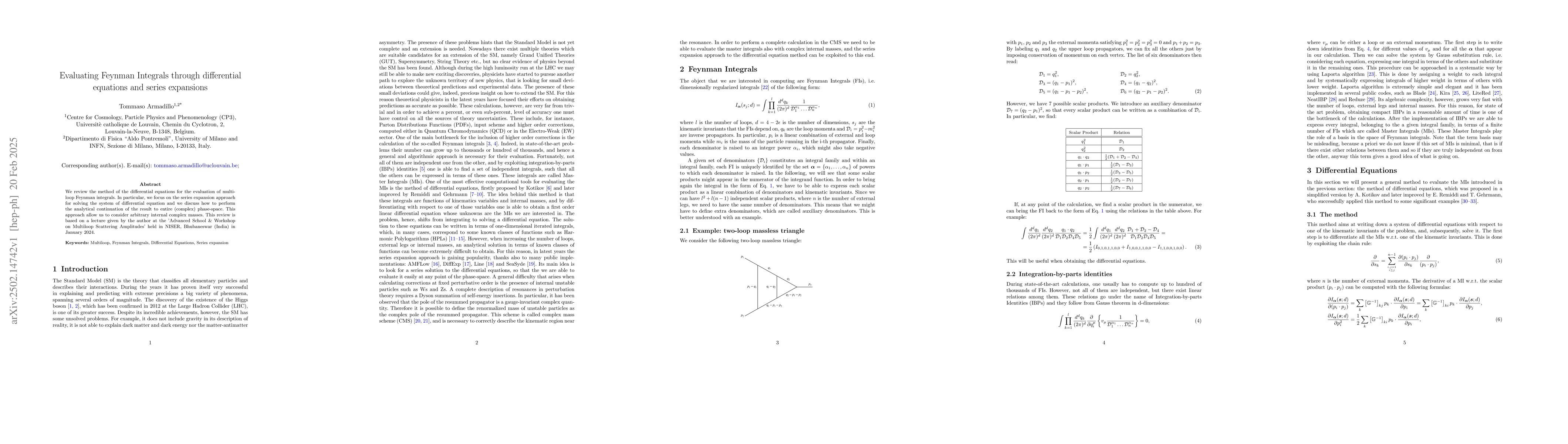 Thumbnail for Evaluating Feynman Integrals through differential equations and series
  expansions