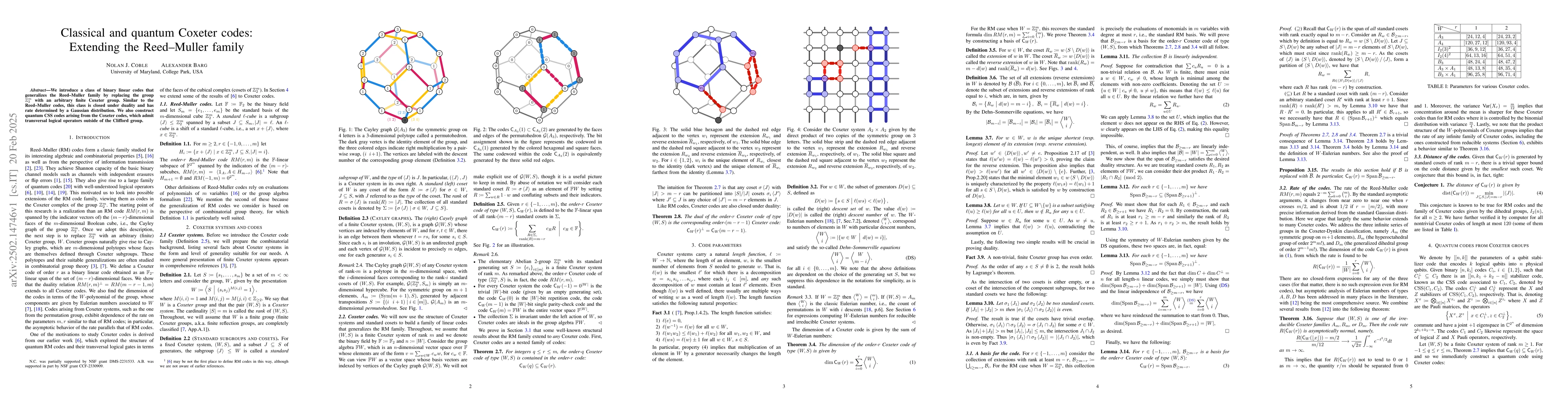 Thumbnail for Classical and quantum Coxeter codes: Extending the Reed-Muller family