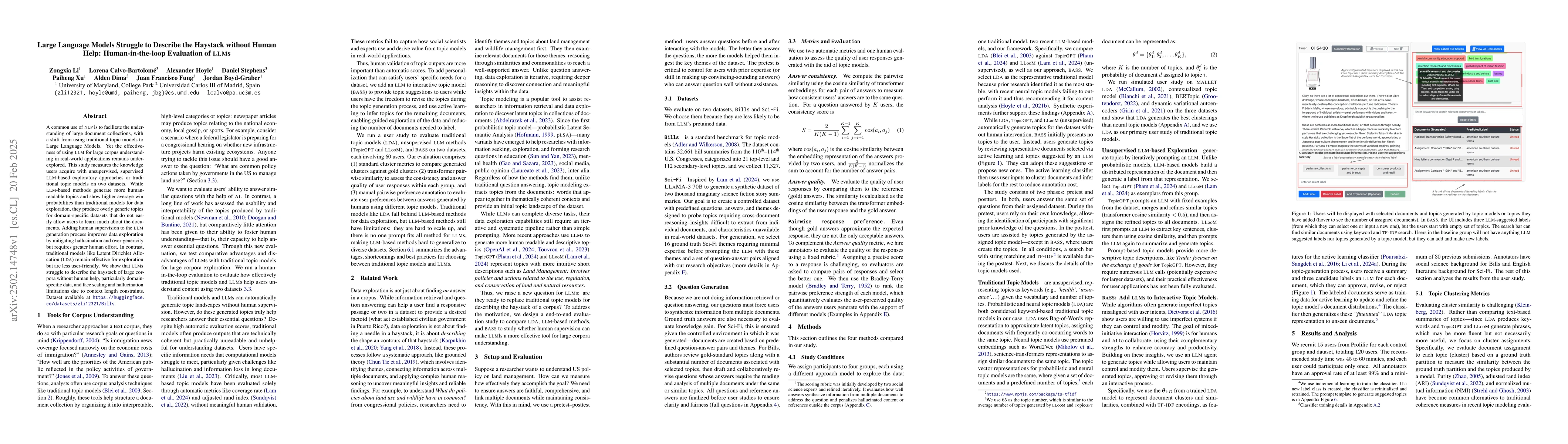Thumbnail for Large Language Models Struggle to Describe the Haystack without Human
  Help: Human-in-the-loop Evaluation of LLMs