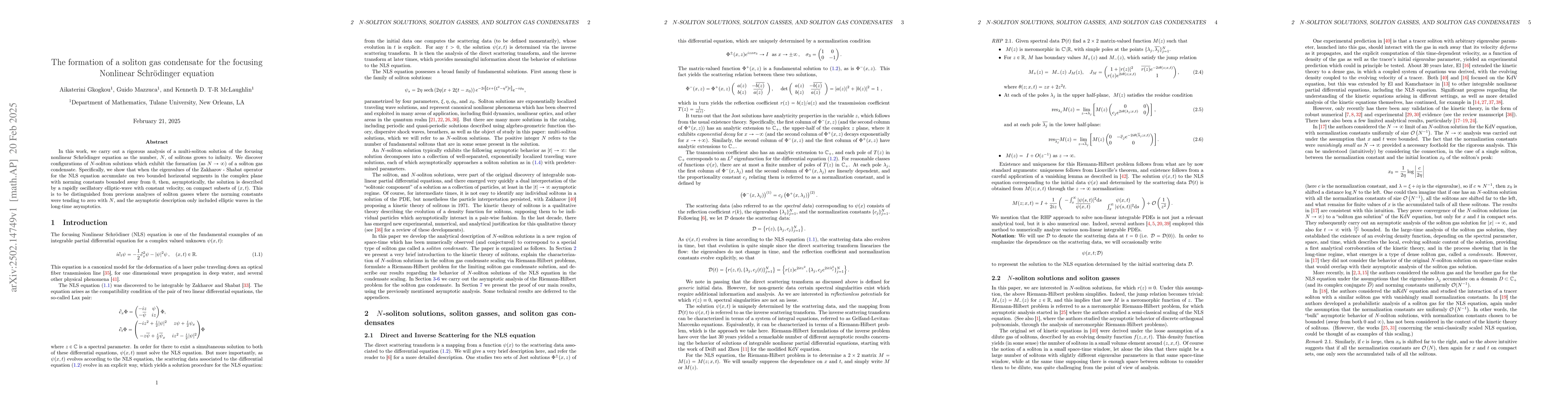 Thumbnail for The formation of a soliton gas condensate for the focusing Nonlinear
  Schrödinger equation
