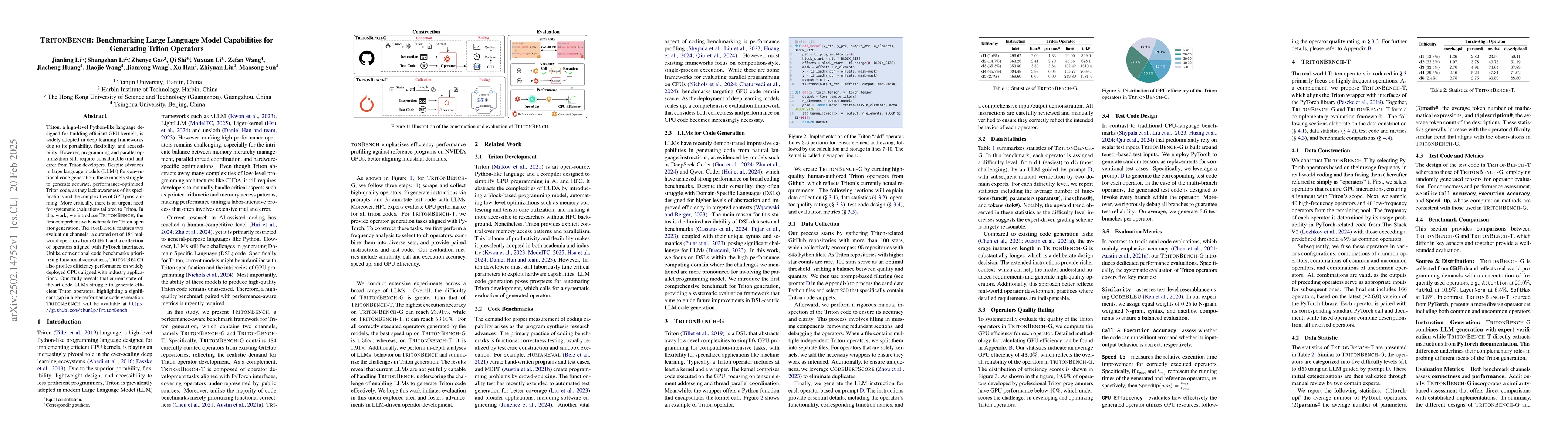 Thumbnail for TritonBench: Benchmarking Large Language Model Capabilities for
  Generating Triton Operators