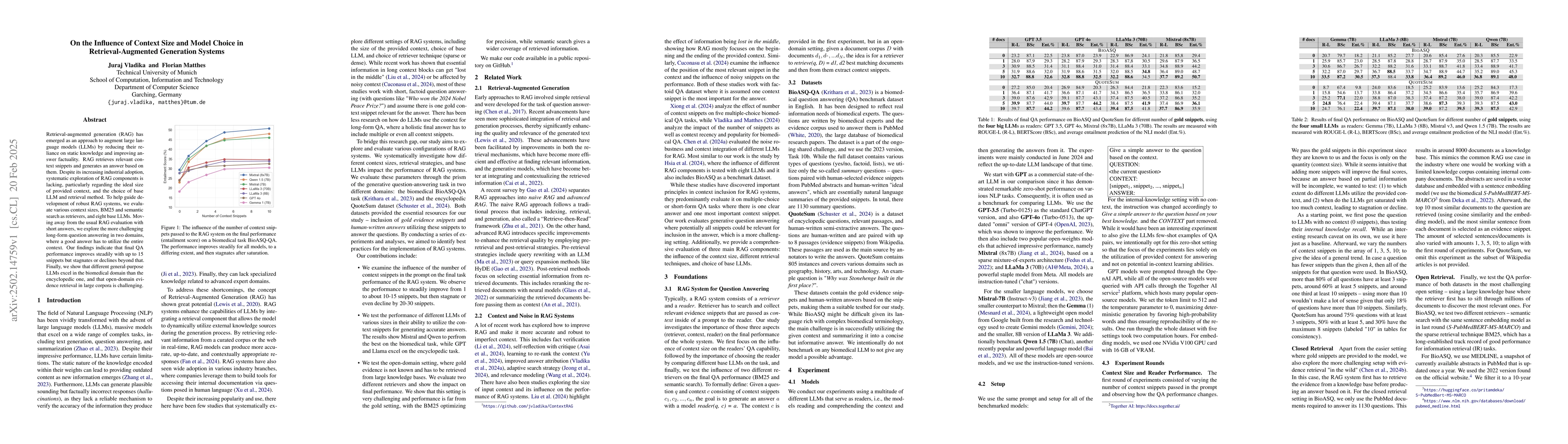 Thumbnail for On the Influence of Context Size and Model Choice in Retrieval-Augmented
  Generation Systems