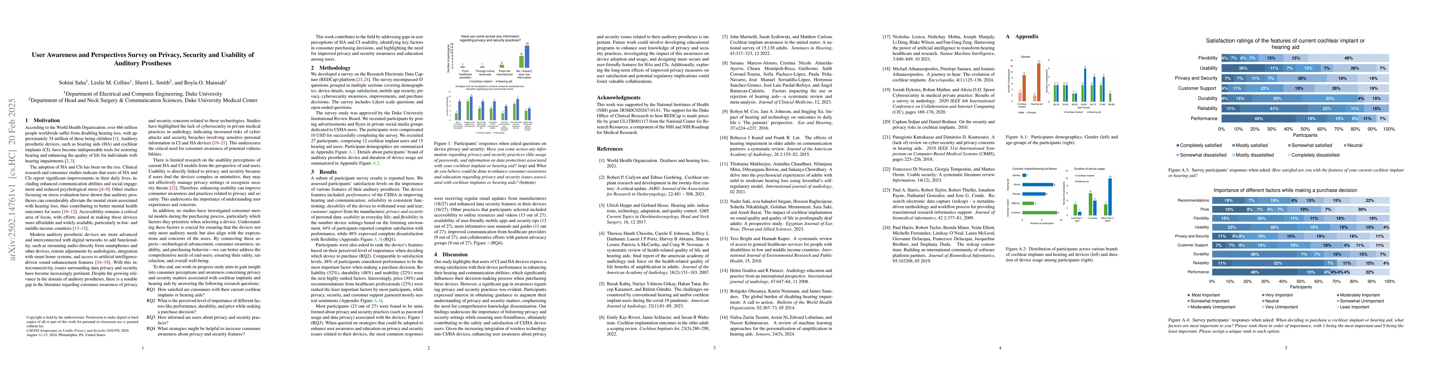 Thumbnail for User Awareness and Perspectives Survey on Privacy, Security and
  Usability of Auditory Prostheses