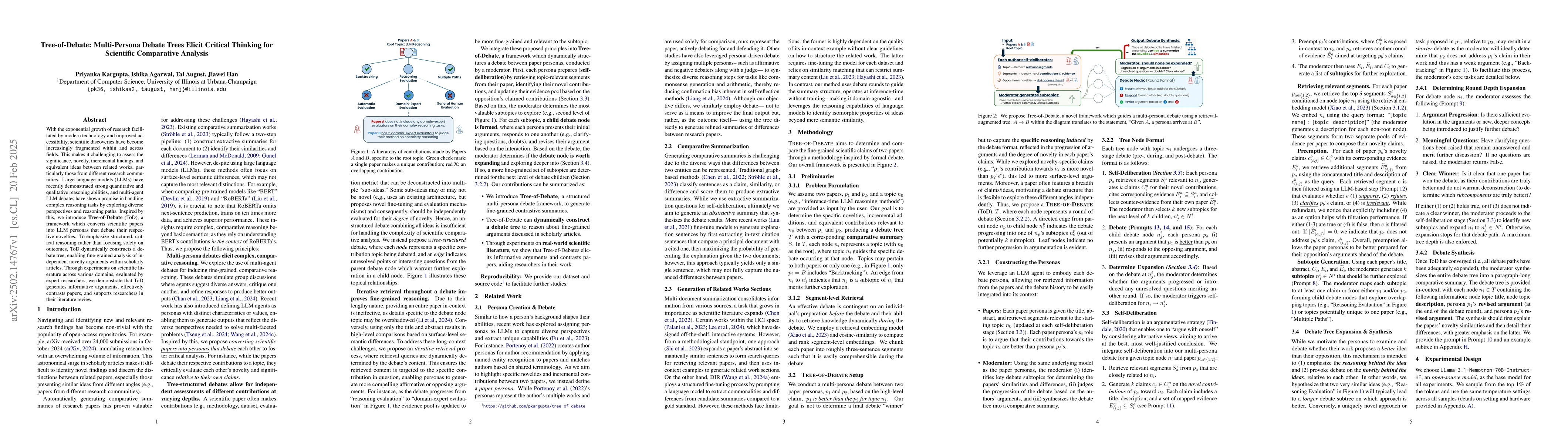 Thumbnail for Tree-of-Debate: Multi-Persona Debate Trees Elicit Critical Thinking for
  Scientific Comparative Analysis