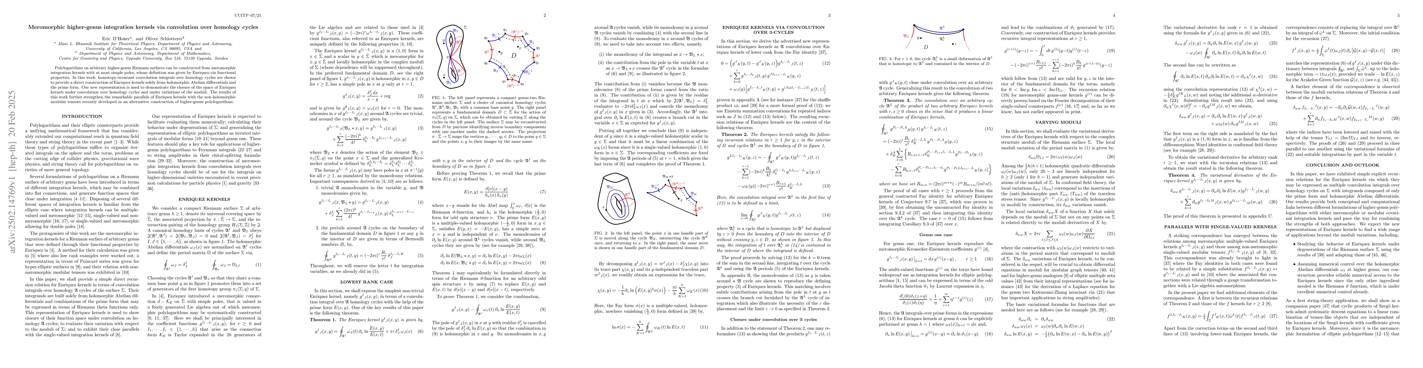 Thumbnail for Meromorphic higher-genus integration kernels via convolution over
  homology cycles