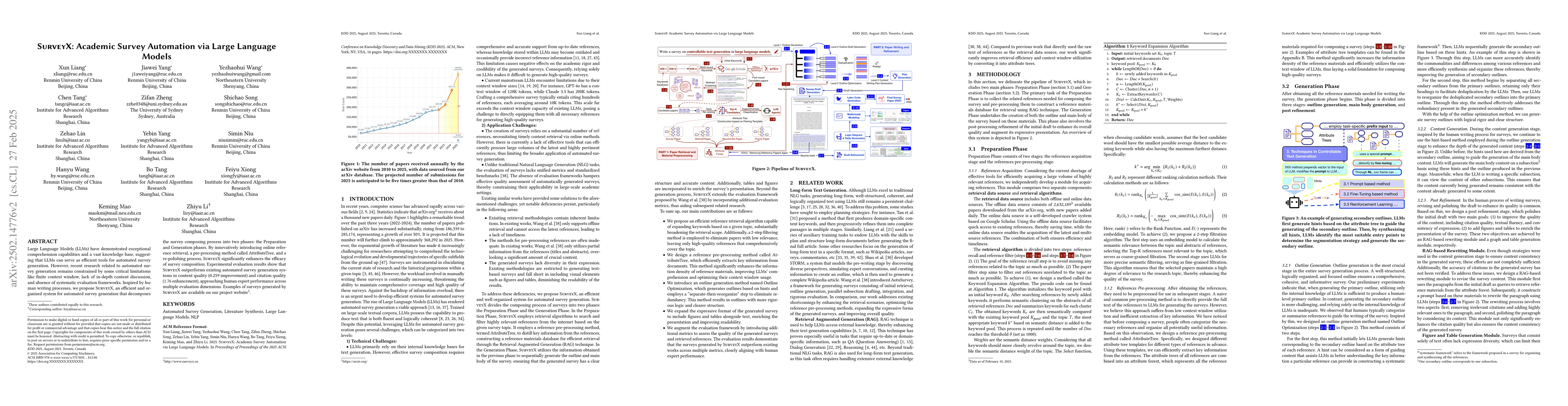 Thumbnail for SurveyX: Academic Survey Automation via Large Language Models