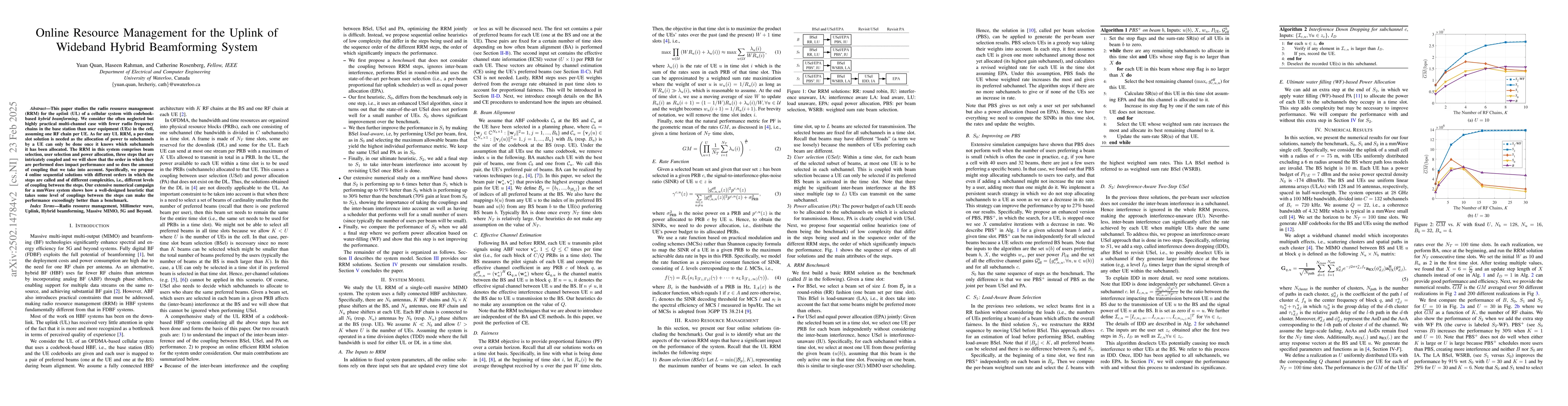 Thumbnail for Online Resource Management for the Uplink of Wideband Hybrid Beamforming
  System